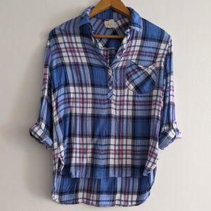 ID:23 Blue White and Red Plaid Tunic Size S